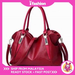 Women Soft PU Leather Large Shoulder Boston Handbag Wanita Beg Tangan Besar Sling Bags