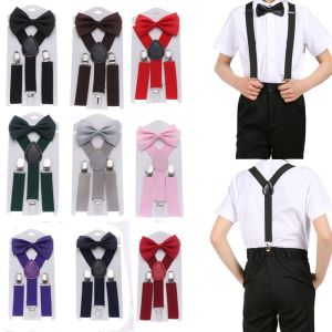 YOCKY Wedding Suit Hanging Adjustable Solid Color Strap Clip Performance For Girls Strap Suspenders Clips Bow Tie Tie Suspenders Set Hanging Pants Clip