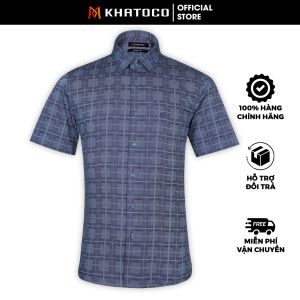 Sơ Mi Caro Tay Ngắn Màu Xanh Form Tailor Fit Chống Nhăn Lai Ngang - Áo Nam Khatoco