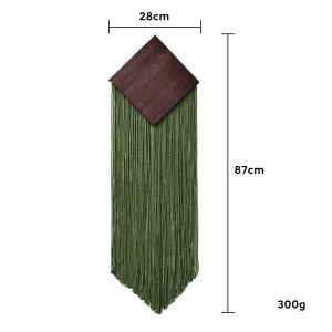 Macrame Wall Hanging Hand Woven Cotton Tassel Boho Tapestry Diamond Wood Board Wall Decor