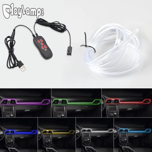 Đèn Nội Thất Xe Hơi Đèn Trang Trí Xung Quanh Dải Đèn Tạo Không Khí Neon Sợi Quang USB Điều Khiển Âm Thanh 7 Màu Nhiều Chế Độ