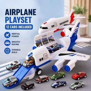 Happy Everyday.you Oldlaiben Kids Deformable Inertial Airplane Toy Slide Track Storage 12 Alloy Cars For Ages 3+