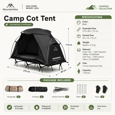 Mountainhiker Floating Island Cot Mosquito Net Single Person Camping Tent 190T Polyester PU3000mm Waterproof Lightweight Portable Camp Bed