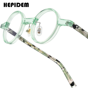 HEPIDEM Acetate Glasses Frame Men Famous Brand Design Retro Round Women Nerd Eyeglasses Iron Man Japanese Spectacles Vintage Optical Eyewear 9175