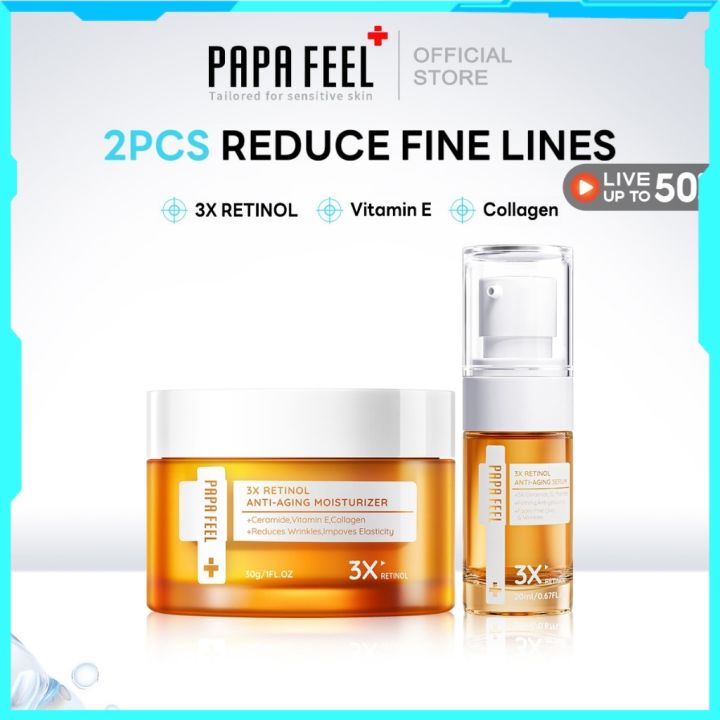 PAPA FEEL Retinol Skin Care Set Serum Moisturizer Anti Aging 2Pcs