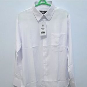 Baju Pria Kemeja Reguler Polos Putih Casual Lengan Panjang Pakaian Kerja Bahan Katun Basic