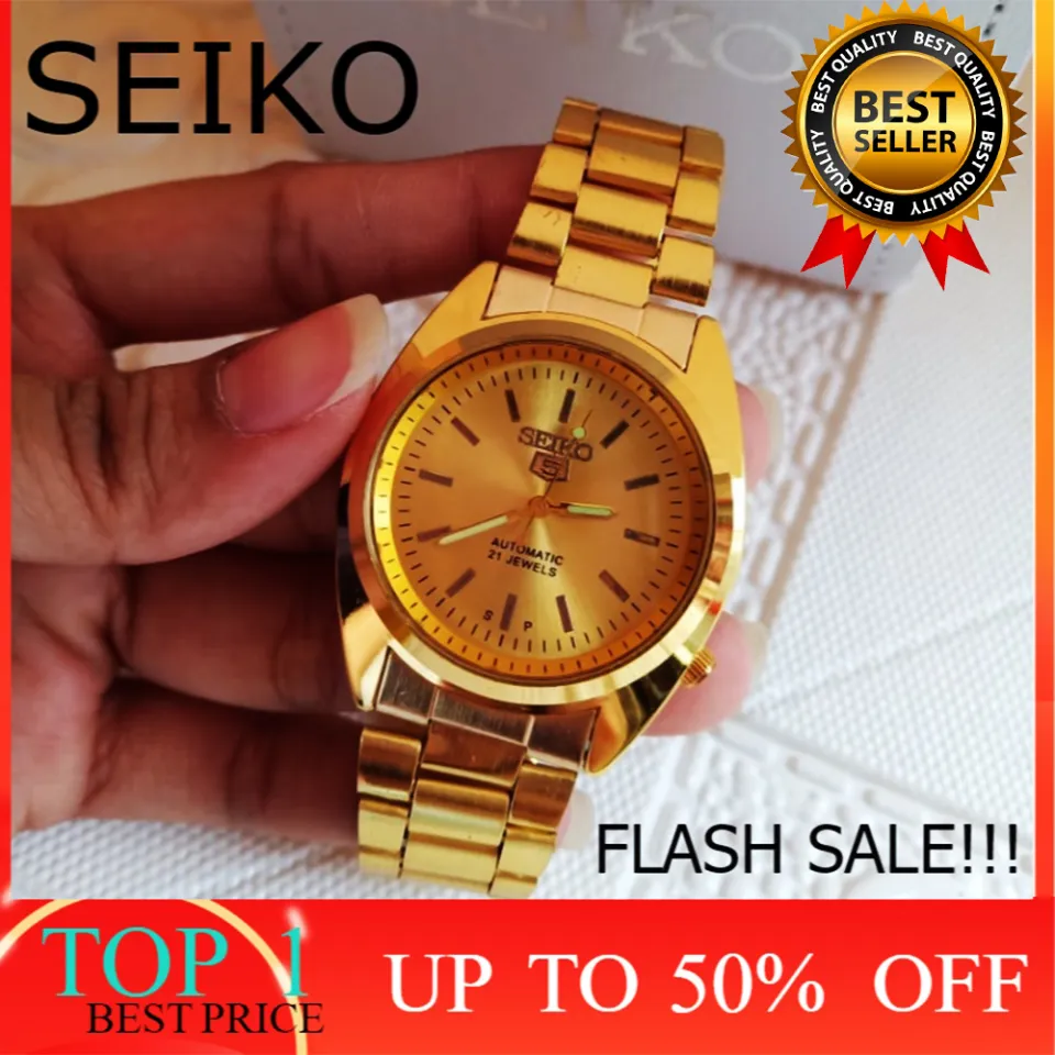 Seiko 5 Automatic 21 Jewels All Gold Stainless Steel Watch for Men