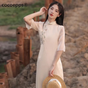 Cocoepps mùa hè mới Tay áo lớn cô gái khí chất cải tiến hàng ngày sườn xám Phong cách Trung Quốc QQ