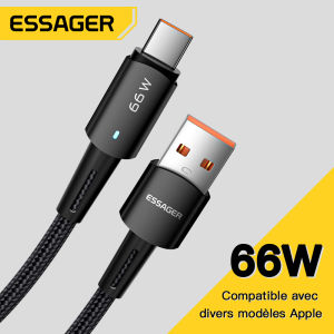 Essager 6a 66W LED aluminum alloy USB C cable for Samsung Xiaomi oppo Huawei mate 40 Pro fast charging USBC charger data cable