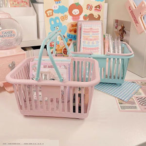 Cute Mini Handheld Storage Basket Desktop Macaron Storage Basket Student Stationery Cosmetics Storage Basket