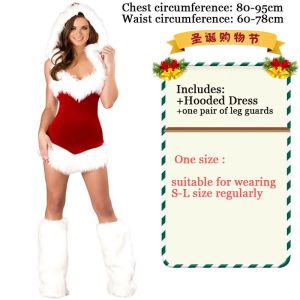 Christmas Girl Plush Trim PatchworkDress Hat Leg Warmer Set Santa Claus Role-Playing Christmas Stage Performance Costumes2026