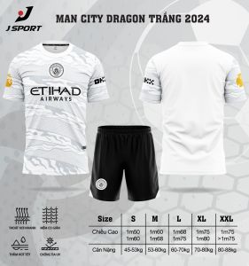 Bộ Quần Áo Bóng Đá Man City Trắng DRAGON Chất Vải Thun Lạnh Thoáng Mát Thoải Mái