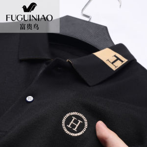 Embroidery Polo Shirt Mens Korean Style T Shirt Solid Color Casual Long Sleeve Tops Turn Down Collar Polo Shirt