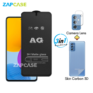 Samsung M52 5G PAKET 3in1 Tempered Glass Anti Glare Free Camera Lens dan Skin Carbon