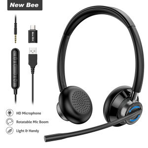 New Bee H361 Stereo USB Headset Wired Headphone with Rotatable Microphone for PC Headphones Original 3.5mm Business Headphones with Mic Mute for Call Center