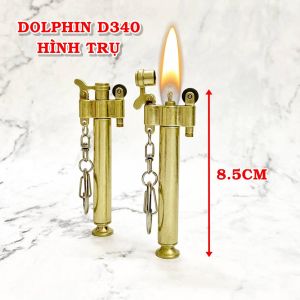 BẬT LỬA KÈM MÓC KHÓA DOLPHIN XĂNG ĐÁ CỔ HÌNH TRỤ D340 KIM LOẠI