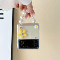 Ốp Lưng Samsung Z Flip 6 / Z Flip 5 / Z Flip 4 / Z Flip 3 Trong Suốt Hoa Nổi Xinh Xắn Kèm Dây Ngọc Trai Xỏ Tay - BUM STORE GALAXY CASE. 