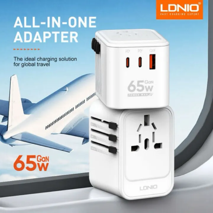 LDNIO Z6 PD 65W Universal Travel Adapter 8A 2000W GaN US/UK/EU Sockets Global Applicable QC3.0 PPS Support Laptop Charge