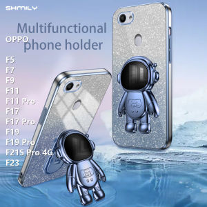 For OPPO F5/F7/F9/F11/F11 Pro/F17/F17 Pro/F19/F19 Pro/F21S Pro 4G/F23 Fashion Gradient Astronaut Stand Case Luxury Starry Sky Flash Powder Electroplated Soft Silicone Cover