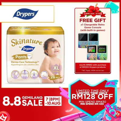 Skinature Pants by Drypers Baby Pants Diapers M38/ L32/ XL26/ XXL22 (1 Pack) - Super Soft & Allergen-free
