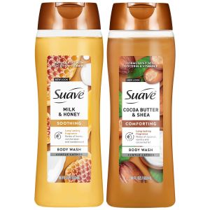 Suave Body Wash Variety 2-Pack Milk & Honey + Cocoa Butter & Shea – Gentle Body Washes with Sweet Blend Oil Essence 18 Oz Ea