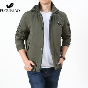 FUGUINIAO Mens Jacket Oversized M-8XL Thin Outdoor Windproof Waterproof Workwear Top Loose Plus Fat Plus Size Sports Jacket Hooded Black Jacket