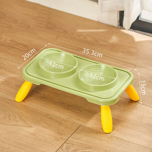 Elevated Double Bowl Pet Feeder Anti-Tip Non-Slip Stand High Foot Design Neck-Protecting Feeder for Cats Dogs Multi-Pet Households