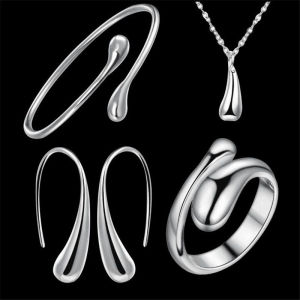 [fenggongshuode] 4Pcs Fashion Teardrop Jewelry Set For Women Simple Ring Necklace Bracelet Earrings Set For Banquet Wedding Jewelry