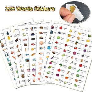 Animals Food Fruits Vegetables Transportation Vocabulary Stickers Sight Words Common Chinese Sticky Notes Speaking Practice Parent-child Interaction Enlightenment English Early Learning Materials for Kids Children Toddler Educational Toys  Self Adhesive