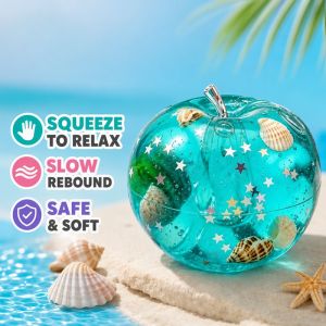 Apple Shape Ocean Shell Squishy Toy Slow Rebound Soft Stress Relief Toy With Sparkling Glitter