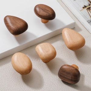Nordic Kids Wooden Cabinet Handles Creative Cartoon Pebble Drawer Pulls  Natural Wood Knobs for Childrens Room Wardrobe