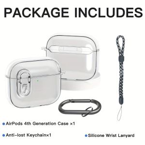 เคสกันกระแทกแบบใสสำหรับ Airpods 4 Gen พร้อมสายคล้องล็อกป้องกัน TPU นิ่มใสฝาครอบป้องกันใช้ได้กับ Airpods รุ่น4th