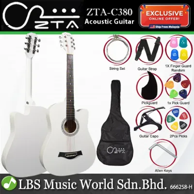 ZTA 38 Inch Acoustic Guitar Cutaway Starter Pack Folk Guitar Package - White