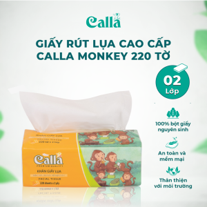 Giấy rút Calla Monkey Family 2 lớp x 220 tờ khổ 20cm mềm mịn không tẩy trắng nguyên liệu Indonesia
