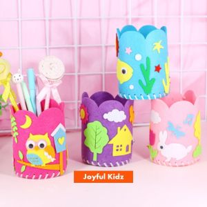 DIY Fabric Pen Pencil Holder Crafts for Kids Handmade Non-woven Cylinder Art and Craft
