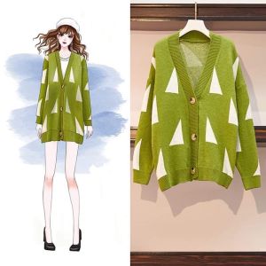 AN-6966 Korean Style Big Size Long Thick Sweater Cardigans For Women V-Neck Buttons Through Long Sleeve Office Jacket Blazer Winter