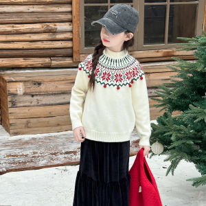 แจ็คเก็ตเด็กผู้หญิงสำหรับฤดูใบไม้ร่วงและฤดูหนาว 2025 แฟชั่นใหม่สไตล์เกาหลี เสื้อกันหนาวหนานุ่มสำหรับเด็กโต ดีไซน์คริสต์มาส