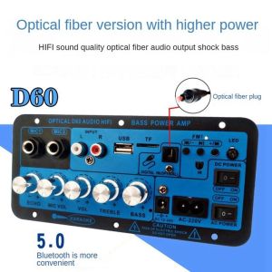 D60 Digital Bluetooth 5.0 Amplifier Board Subwoofer Karaoke 1000W 12V24V220V Fiber Input Amplifier
