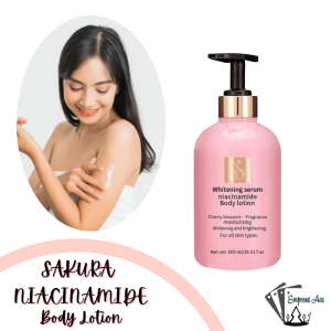 SAKURA NIACINAMIDE BODY LOTION FOR ALL SKIN TYPE CHERRY BLOSSOM FRAGRANCE MOISTURIZING WHITENING AND BRIGHTENING LOTION 500 ML