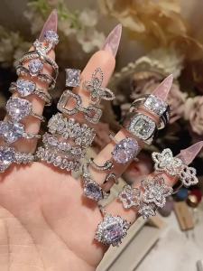 Nhẫn cưới Camellia Radiant như bầu trời đầy sao Mạ 18K Vàng khảm với màu sắc lửa rực rỡ 3A Zirconium INS Nhẫn điều chỉnh đa năng cho phụ nữ