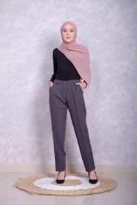 COD!!! - Celana kerja pinggang karet & Celana kantor wanita abu tua