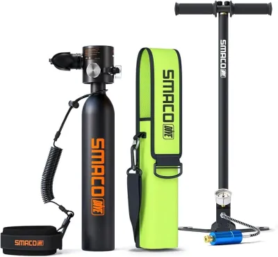 Smaco S300 Plus mini Scuba Tank tái sử dụng Diving Tank 0.5L | Dot-certified nhôm Pony chai nhỏ gọn & nhẹ lý tưởng cho freediving snorkeling thuyền làm sạch & không khí sao lưu Scuba Tank + Bơm tay