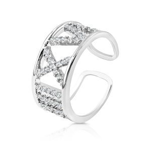 SO SEOUL Roman Numeral Wide Band Encrusted Diamond Simulant Cubic Zirconia Adjustable Open Ring