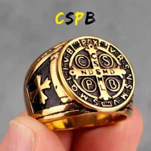 High-quality Catholic Patron Saint Benedict Of Nursia Holy Medal Jesus Ring 316L Stainless Steel Men Women St Benedict God bless Holy Cross CSPB rings