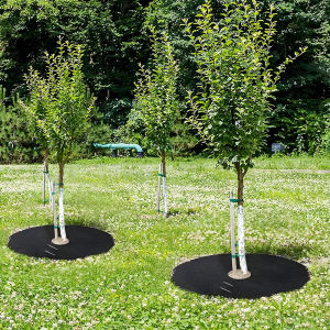 5pcs Tree Grass Barrier Mat 32/42/52cm Moisturizing Grass Control Non Woven Mulch Mat for Orchard Garden Flower Bed Landscape Fabric
