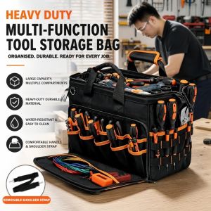 17" Heavy Duty Tactical Tool Bag Non-slip Base for Handymen Carpenters Durable Portable Tool Storage 