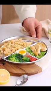 2pcs Unbreakable SUS304 Stainless Steel 3 Compartment Round Divided Plate Reusable Portion Control Weight Loss Food Tray