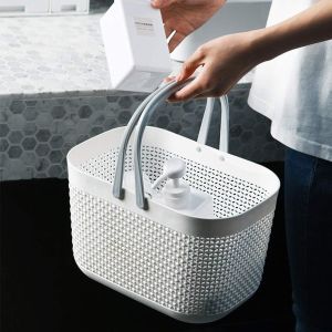 Large Plastic Bathroom Storage Basket with Handle for Storing Bathroom Body Wash Shampoo Conditioner Lotion