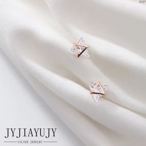 JYJIAYUJY 100% Sterling Silver S925 Earrings Stud Earrings Triangle Shape White Zircon Korean Fashion Hypoallergenic Jewelry Gift E127