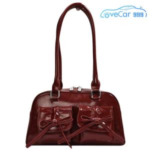Women Trendy Handbags Double Pockets PU Leather Stylish Underarm Bag with Bow Casual Armpit Bag Solid Color for Travel Vacation